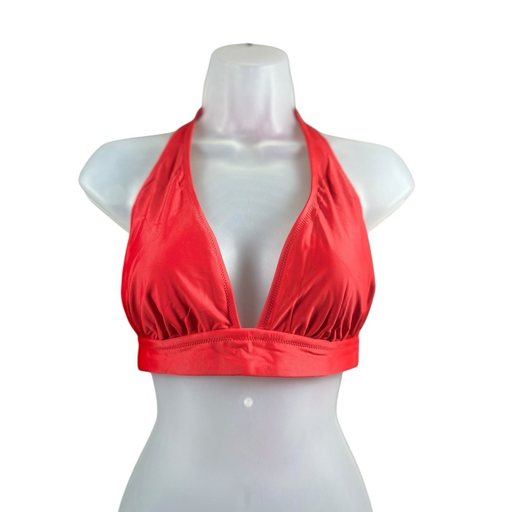 J.Crew NWT DD Halter Tie-Back‎ Bikini Top With Mesh BY633 Bright Cerise Red Sz S
